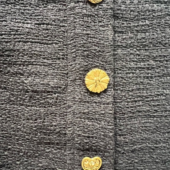 Zara Buttoned Black Textured Knit Midi Skirt Gold Side Buttons & Slit Size L - Picture 9 of 10